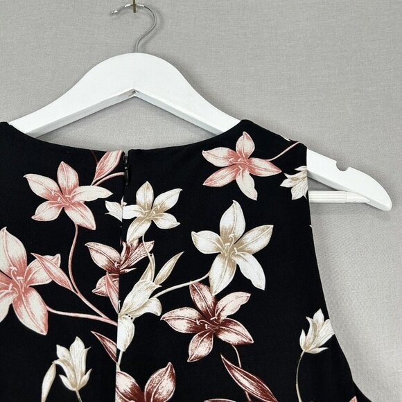 Lauren Ralph Lauren Womens Dress 8 Black Floral Midi Jersey Knot Mock Wrap Work - Picture 14 of 15